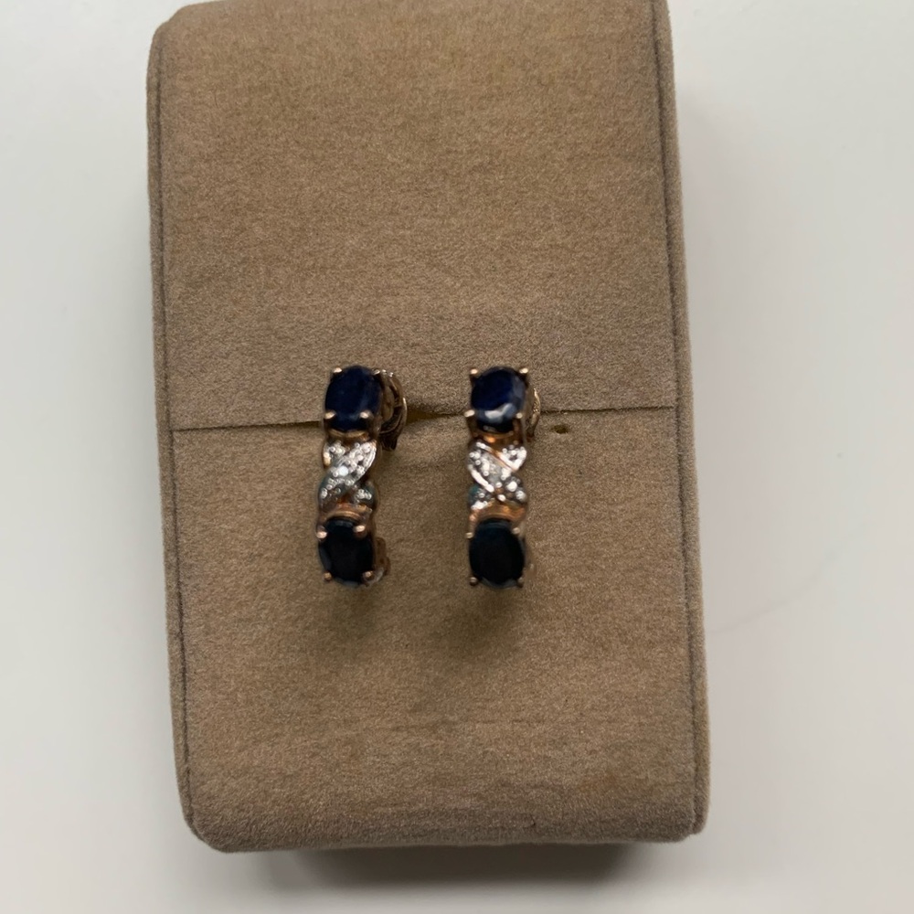 Vintage Sapphire and Diamond Earrings 💙 - Picture 2 of 4
